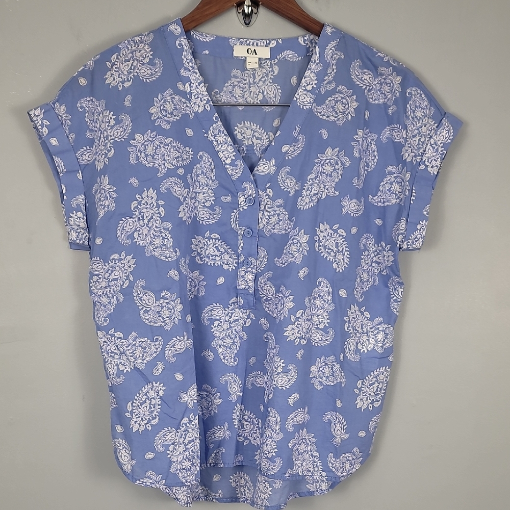 C&A Blue Paisley Print Boxy Buttoned Blouse